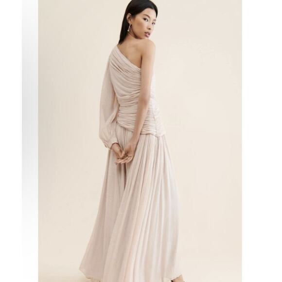 BHLDN Jade Metallic One-Shoulder Asymmetrical-Waist Gown Size 6 - Picture 2 of 9